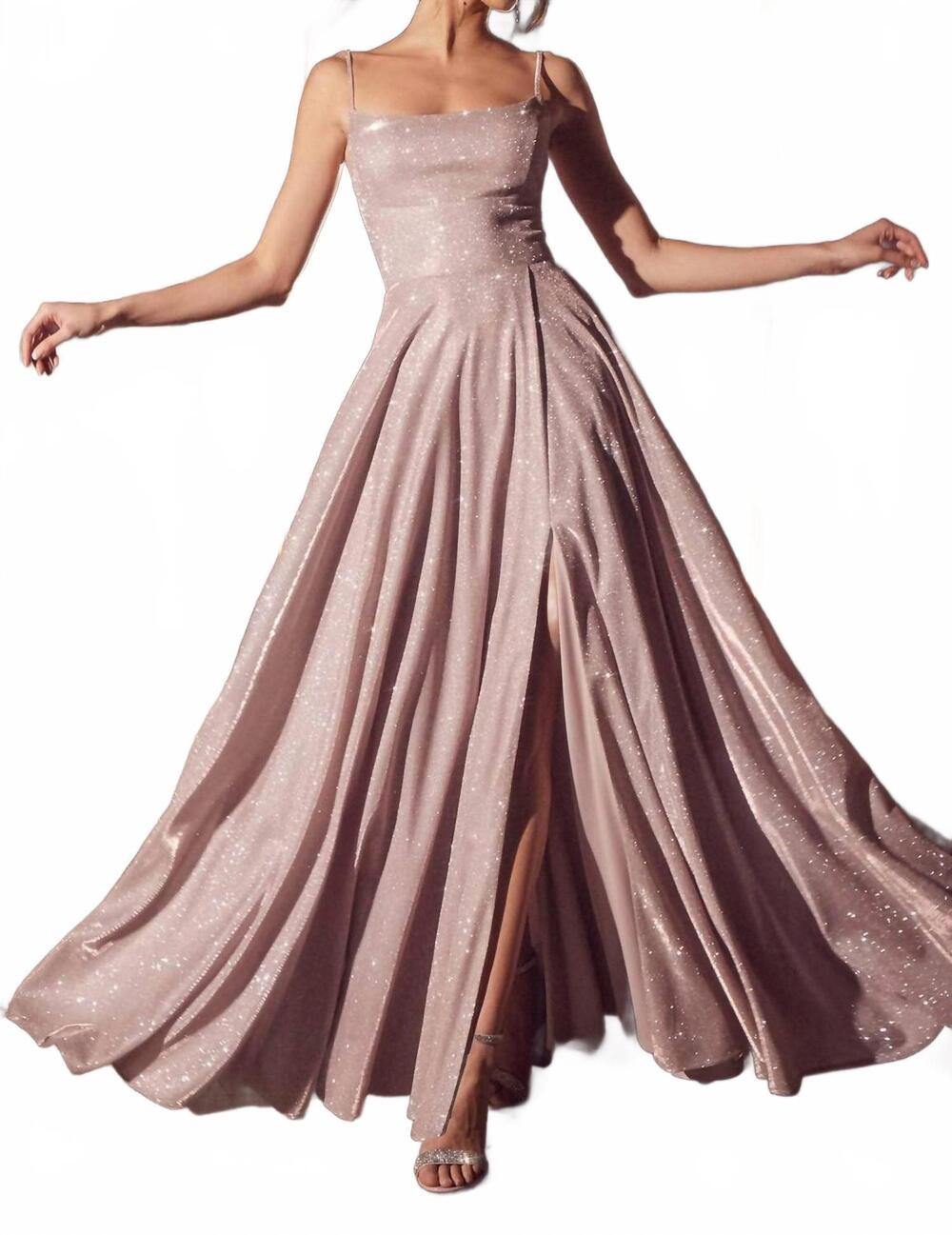NEW AMORIS glitter a-line gown in dusty rose